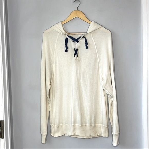 THE GREAT. Cream Hoodie with Blue Accents - Picture 2 of 10